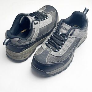 BRAHMA Gray Black Leather Lace Up Slip Resistant Steel Toe Work Shoes, Size 8